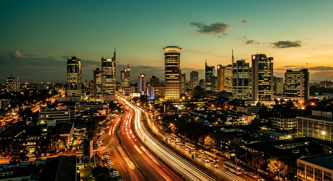 The Nairobi skyline at dusk
